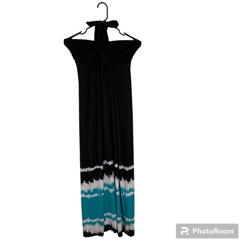 Soma Intimates Women Size XS Halter Maxi Bra Dress Tie Dye Black Blue Beachy U1